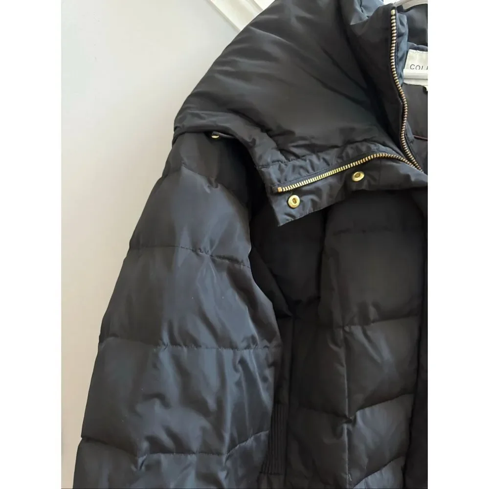 Cole Haan Black Quilted Down Feather Long Hooded Puffer Coat sz 2X EUC - Picture 5 of 9